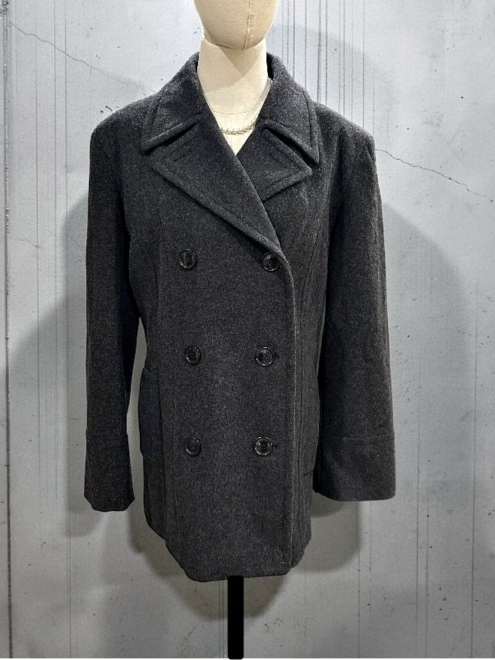 Collection Gallery XL Wool Blend Peacoat Charcoal Gray Double Breast Jacket Y2K